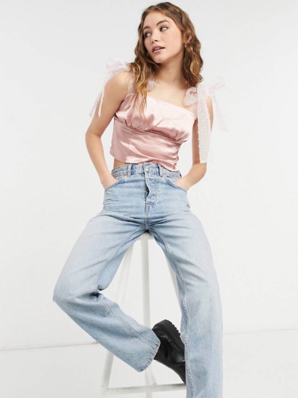 Pink Satin Tie-Shoulder Bow Top NWT